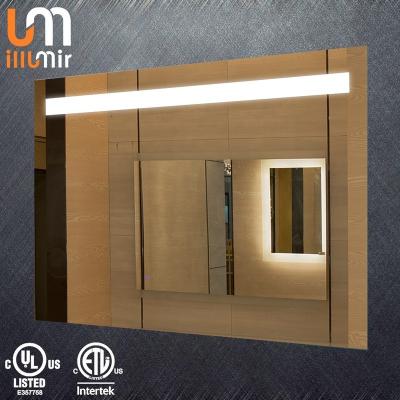 China Custom Size Magnifying China LED Lighted Designer Mirror For Hotel Bathroom for sale