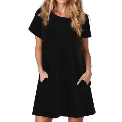 China Other New Fashion Women Summer Casual T-shirt Dress Loose Short Sleeve Tunic Dress With Pockets for sale