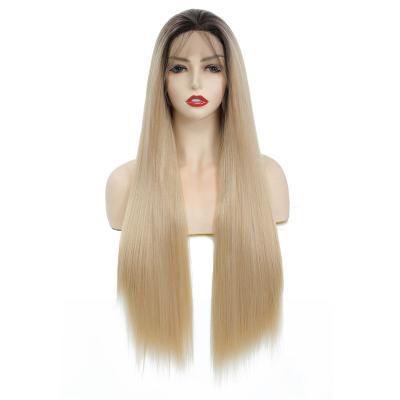 China Synthetic Yaki Lace Front Wigs 13X3 29 Inch Ombre Blonde Colored Long Straight Hair For Women Soku Part Free Lace Front Wig for sale