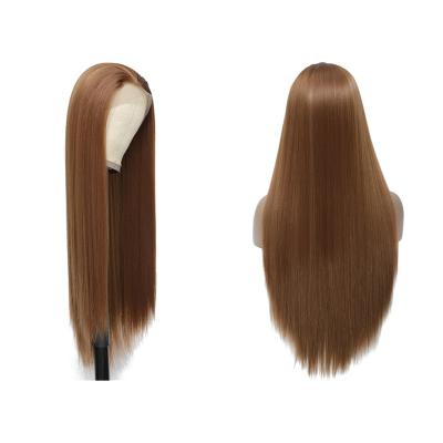 China Light Brown Natural Looking Synthetic Lace Front Wigs For Black Women Long Straight Yaki X-TRESS 13X3 Lace Frontal Wig Soft Free Part for sale