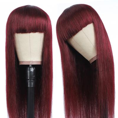 China Straight Curly Kinky Hair 99J/Burgundy Wigs With Bangs For Women Full Color Brazilian Remy Human Hair Wig Machine Made Wig for sale