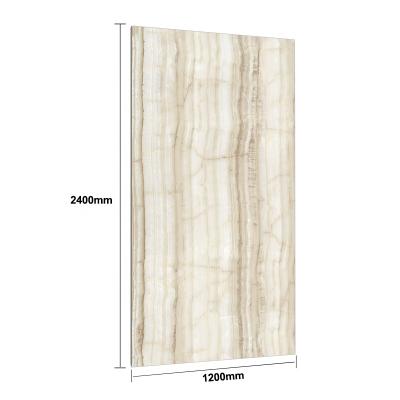 China High safety 1200x2400x5.5MM light yellow polished wall foor sintered stone slab formate huge porcelain thin tile for sale