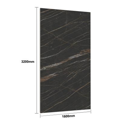 China High Safety 1600x3200x12MM Black Gold Big Size Sinter Stone Glazed Large Matte Porcelain Tile for sale