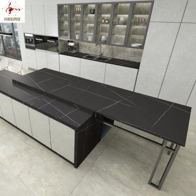 China High Safety 1800x3600x12.5MM Large Stone Artificial Countertops Matte Porcelain Black Agglomerated Slab for sale