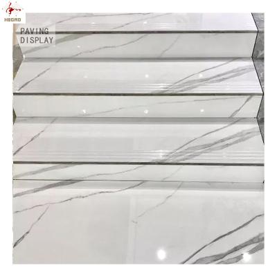 China Hot Selling Anti-slip Foshan Porcelain Step Tiles Indoor High Safety Indoor Staircase White Marble Tiles for sale