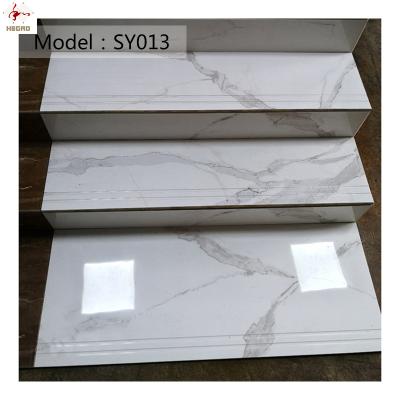 China High Safety Foshan Modern Home White Polished Stair Tiles Full Body Marble Porcelain Floor Flooring For Stair Tread for sale