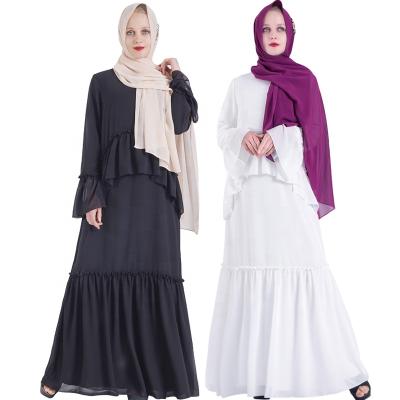 China 2021 Opaque Islamic Women Modest Abaya Muslim Dress New 2 Piece Scallop Long Sleeve Middle Eastern Long Sleeve Arab Ladies Fake Dress for sale