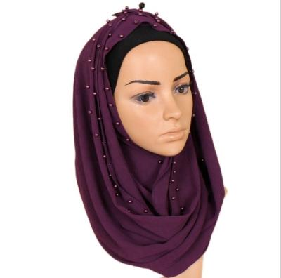 China Color 21 Collection Woven Polyester Long Bead Edge Chiffon Ruffled Scarf Solid Pearl Hijab for sale