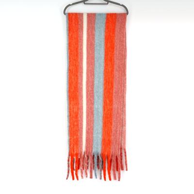 China ACRYLIC/POLYESTER stripe winter stylish fluffy Over-brushed wide woolen wool feel women's winter scarf for sale