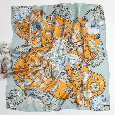 China 90x90 flower printed hijab supplier scarves muslim hijab 100%polyester L5 best selling single satin silky head scarf women main shawl for sale