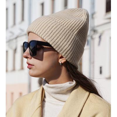 China 2022 Luxury Premium Cashmere Wool COMMON Amazon Style Classic Base Color Rib Autumn Winter Warm Women Solid Skully Wool Knitted Hat Beanie for sale