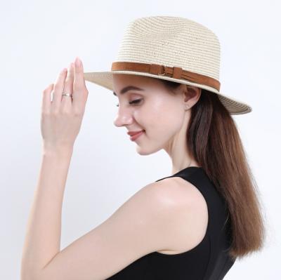 China Ladies Summer Felt Hat Barred Floppy Hats Beach Wide Brim Panama Packable Straw Sun Unisex Straw Hat for sale