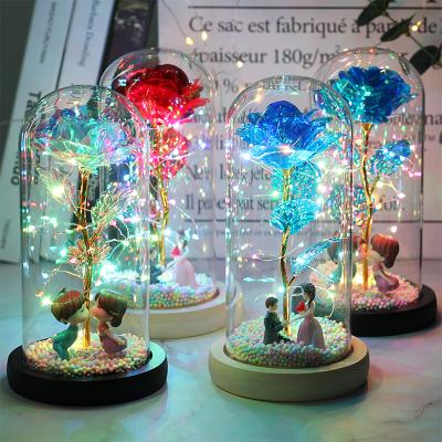 China 2020 Europe LED Enchanted Galaxy Eternal Rose Eternal 24K Gold Foil Flower with Fairy String Lights in Dome for Christmas Valentine's Day Gift for sale