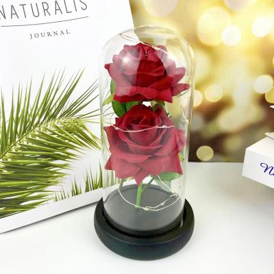 China Europe Artificial Eternal Rose Led Light Beauty The Beast On Glass Cover Christmas Home Decoration For Mom Valentine's Day New Year GIF for sale