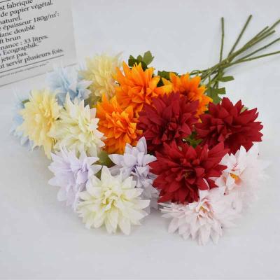 China Wedding 3 Heads Dahlia Chrysanthemum Artificial Flower Crab Claw Gerbera Home Decoration Chrysanthemumfor Wedding Decoration for sale