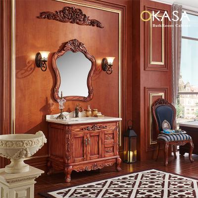 China Modern Classic Solid Wood Bathroom Cabinet Fancy Bathroom Vanity Curved Bathroom Vanity for sale