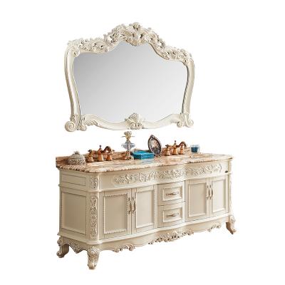 China Environment Friendly European Style Noble Luxury Large Size Solid Wood Double Sink Bathroom Cabinet for sale