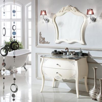 China European High End Luxurious European Style Bathroom Vanity Cabinet Solid Wood Furniture for sale