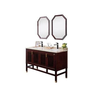 China Contemporary Double Sinks Mirrored Bathroom Vanity Cabinet Floor Mounted Bathroom Cabinet for sale