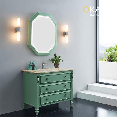 China Practical Modern Mirror Vanity Bathroom Designs Green Vanities Set With Single Top Sink Storage for sale