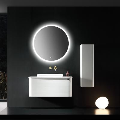 China Practical Modern Style Wall Hung White Bathroom Vanities With High End Smart Round Mirror for sale