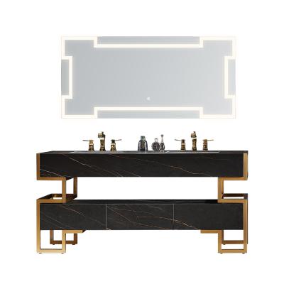 China OkasaLife Modern Modern Style Rectangular Mirror Floor-Holding Black Slate Bathroom Vanity for sale