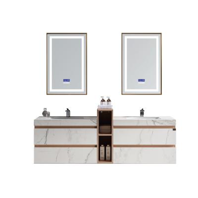 China New Design Environment Friendly Bathroom Vanity With Double Sink And Mirror , Slate Series Bathroom Cabinet for sale