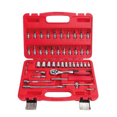 China Easy Carry 46 Pcs Car Repair Tool Box Chrome Socket Set Vanadium Hand Tools And Ratchet Wrench for sale