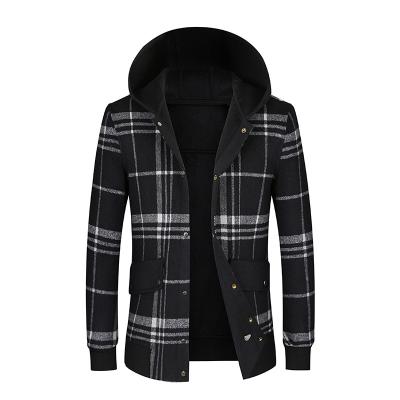 China Anti-Wrinkle Spring All-match Casual Men's Overcoat Mens Plaid Hoodie Woolen Jackets With Button for sale