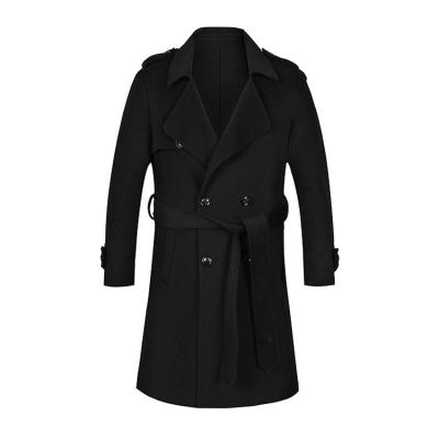 China Winter Pea Jacket Men Classic Wool-Blend Lapel Neck Anti-Wrinkle Cross Trench Long Wool Coat for sale