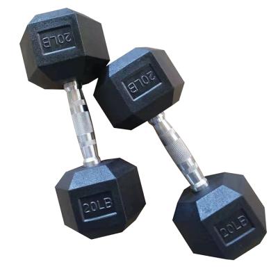 China Protect Floor From Damage Dumbbell Hex Dumbbell Set 5kg 10kg Rubber Wrapped Dumbbell for sale