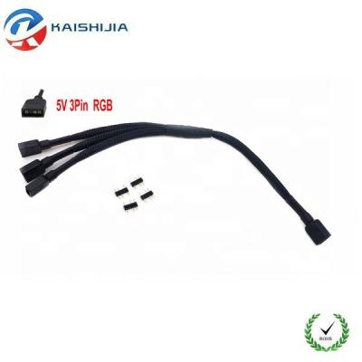 China Case 5V 3 Pin Addressable RGB Computer ARGB 1 To 3 Splitter SYNC LED Strip Cable 30cm Black Sleeving With Male Pins for sale