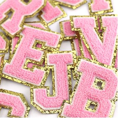 China New Viable Stock Self Adhesive 3M Backing Multi Color Chenille DIY Letter Gift Apparel Bag Patches Embroidery Custom Alphabet for sale