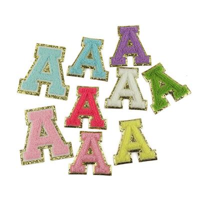 China 8cm 6.5cm 5.5cm Chenille Embroidered Alphabet Letter Patches With Glitter A-Z Letter Embroidery Patches For Girls Cloth Bag for sale