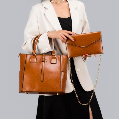 China Fashion Wholesale Women Fashion Handbags Set 2pcs Wallet Tote Bag Handbag With Top Handle for sale