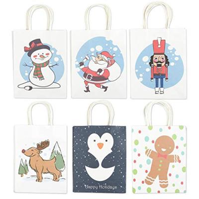 China Handled Holiday Christmas Gift Wrapping Christmas Prints Kraft Holiday Paper Gift Bags for sale