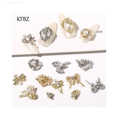 China 2022 Decorative Baroque Love Pearl Art Light Luxury Metal Zircon Nail Art Decoration Lzautumn Crystal Flower Nail Decoration for sale