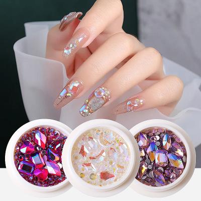 China 2022 Nail Art Decoration Factory Wholesale 1 Box 3d Nail Art Decoration Crystal Glass Diamond Flat Bottom Rhinestone Glitter Mixed Design for sale