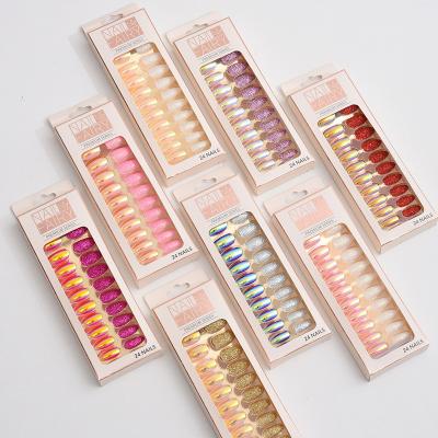 China 2022 Hot High Quality 24 Pieces French Color False Nails Pressed On Nails By Design for sale