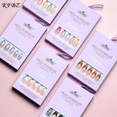 China New Factory Price 24pcs/box French Package Box With Sliver Candy Color Nail Tip Press On Coffin Fake Nail Mixed Color Nail for sale