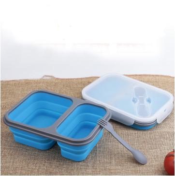 China Silicone Folding Lunch Box Two Folding Lunch Boxes Silica Gel Microwave Oven Heating Crisper Box for sale