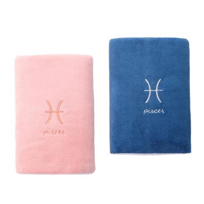 China Constellation Solid Color Coral Fleece Microfiber Flannel Soft Absorbent Embroidery Custom Logo Gift Face Towel for sale