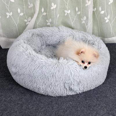 China New 2021 Best Selling Travel Pet Product Supplies Luxury Donut Round Plush Fluffy Dog Cat Beds for sale