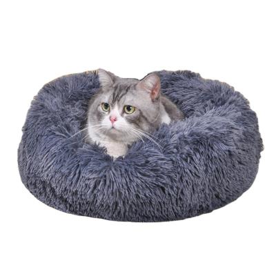 China 2021 Hot Sale Travel Faux Fur Cushion Ultra Soft Washable Plush Around Luxury Cat Dog Fluffy Pet Bed for sale