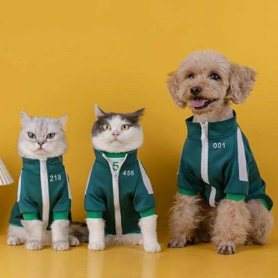 China Stocked Squid Game Sweat-suit Dog and Cat Green Warm Fall Winter Squid Games Zipper Pet Clothes for sale