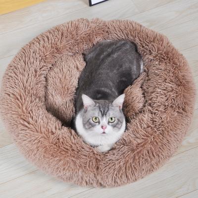 China Travel Factory Supply Super Soft Gradient Color Donut Faux Fur Pet Bed For Cat And Dog for sale