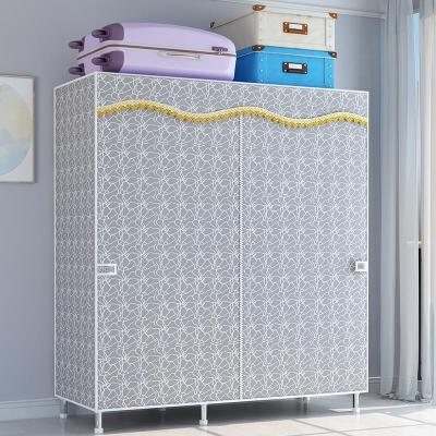 China Modern Compact Portable Organizer Fabric Cover Space Storage Metal Pipe-Wardrobe Saving Collapsible Folding Wardrobe for sale