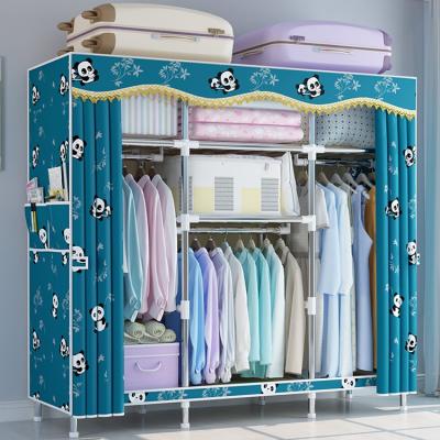 China Metal-Pipe Modern Portable Fabric Sliding Door Stainless Steel Closet Cabinet Designs Foldable Wardrobe for sale