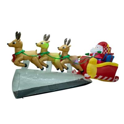 China 100% Polyester Three Inflatable Air Blown Reindeer With Santa Claus Sitting On The Sled Christmas Inflatables for sale