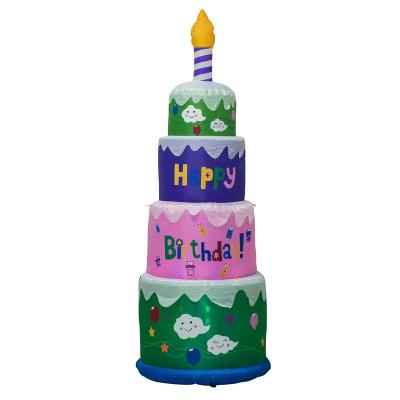 China Birthday 6 Feet Tall Cute Happy Birthday Inflatable Cake Topper With Candle Explosion Yard Lawn Indoor Outdoor Decoration for sale